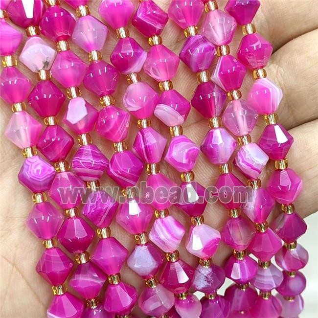 Natural Stripe Agate Bicone Beads Banded Hotpink Dye