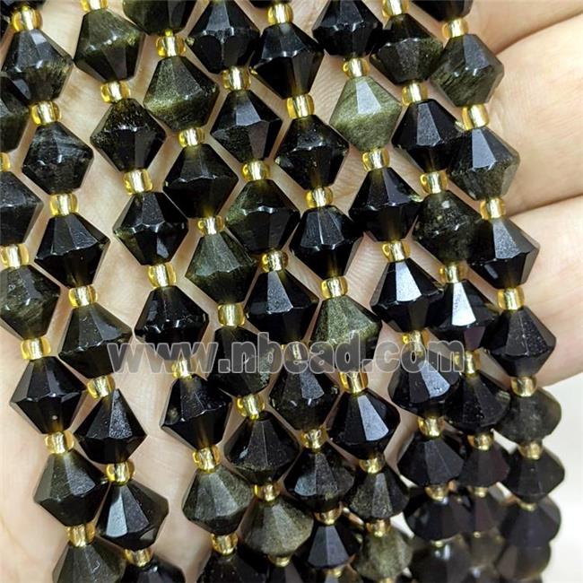 Natural Golden Obsidian Bicone Beads