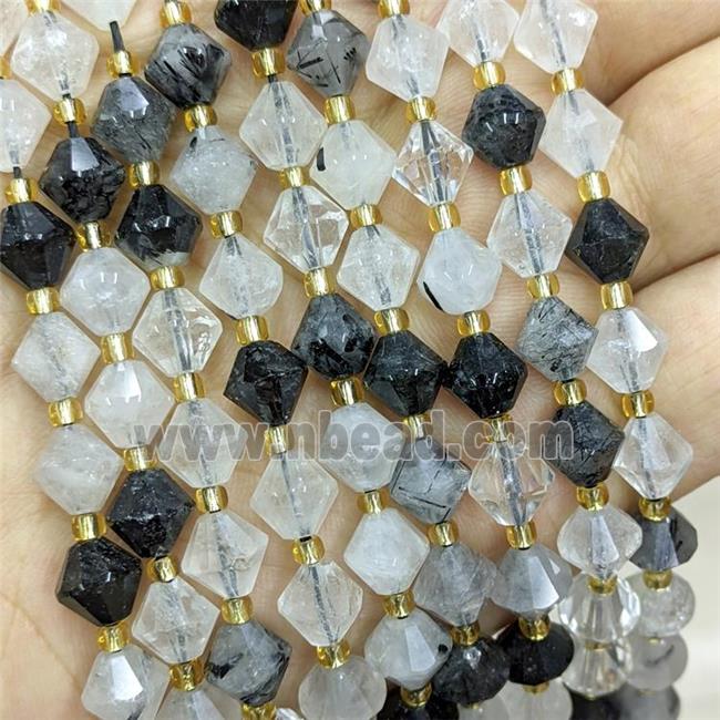 Natural Black Rutilated Quartz Bicone Beads