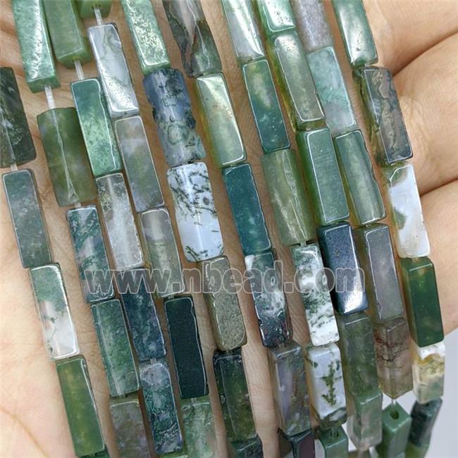 Natural Green Moss Agate Cuboid Beads