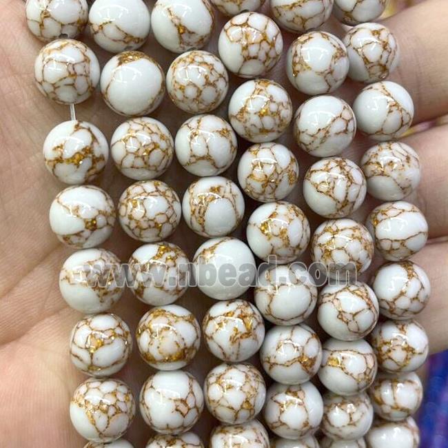 Synthetic White Turuqoise Beads With Golden Line Smooth Round