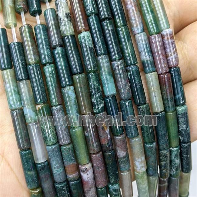 Natural Indian Agate Tube Beads Green