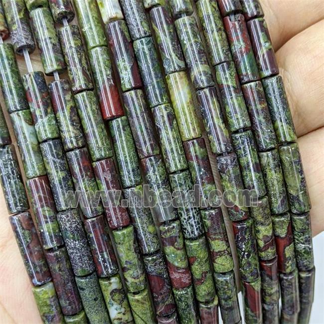 Natural Dragon Bloodstone Tube Beads Green