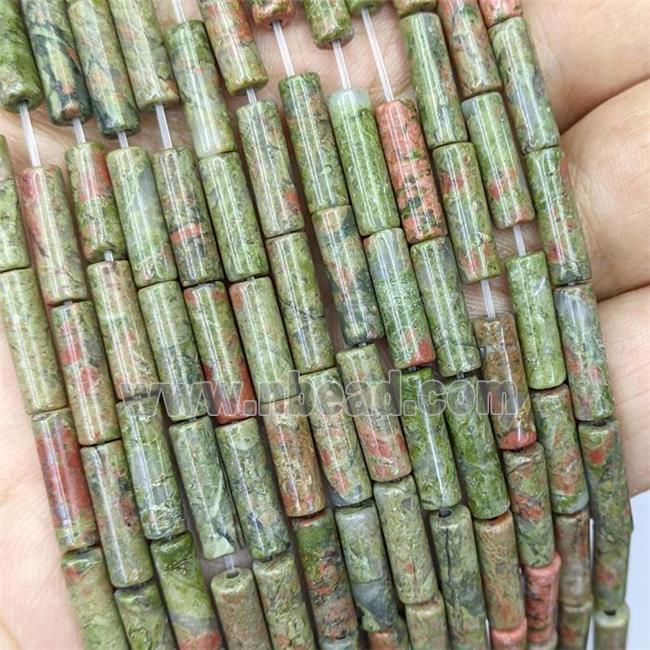 Natural Unakite Tube Beads Green