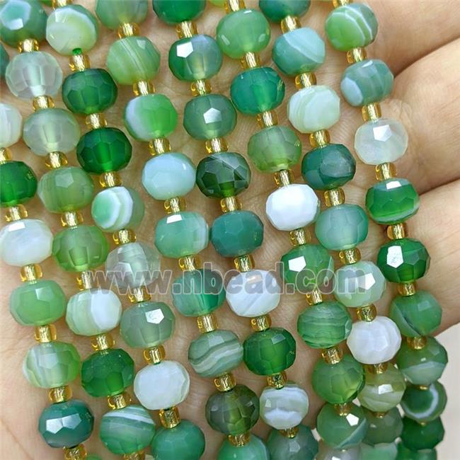 Natural Stripe Agate Beads Faceted Rondelle Green Dye