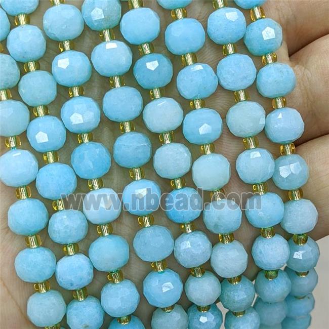 Natural Jade Beads Faceted Rondelle Blue Dye