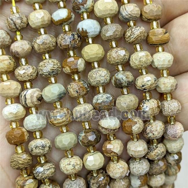 Natural Picture Jasper Beads Faceted Rondelle