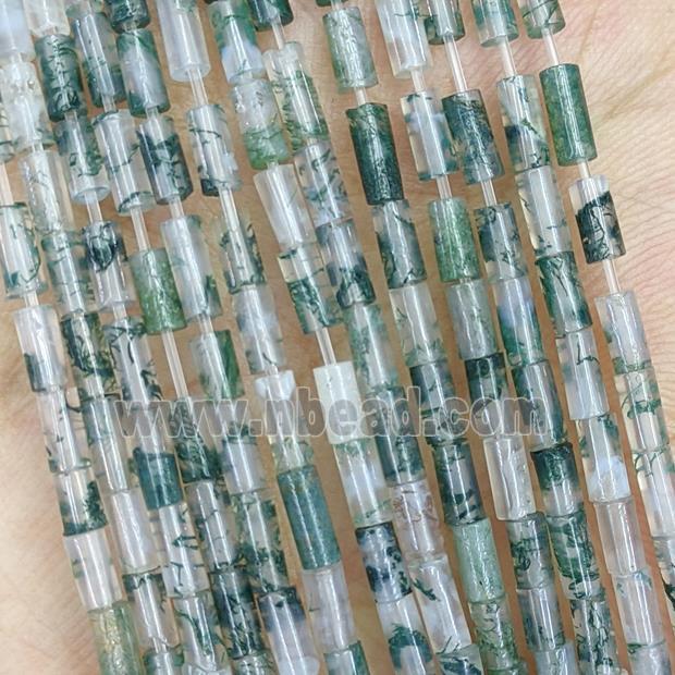 Natural Green Moss Agate Tube Beads