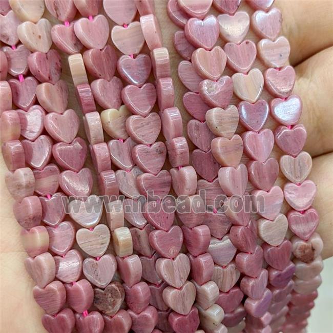 Natural Pink Wood Lace Jasper Heart Beads