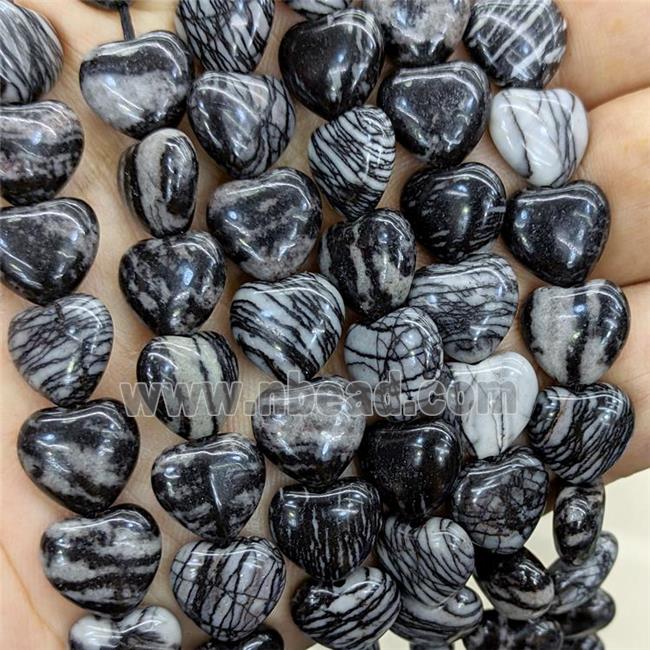 Black Silk Jasper Heart Beads