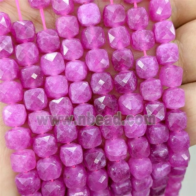 Hotpink Jade Beads Dye Faceted Cube