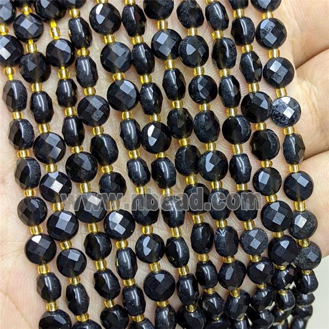 Natural Black Obsidian Beads Faceted Coin