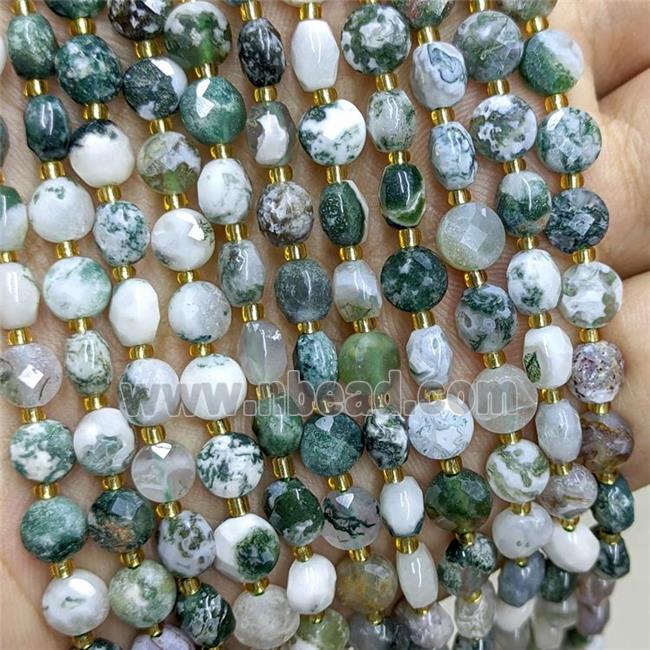 Natural Green Tree Agate Beads Faceted Coin