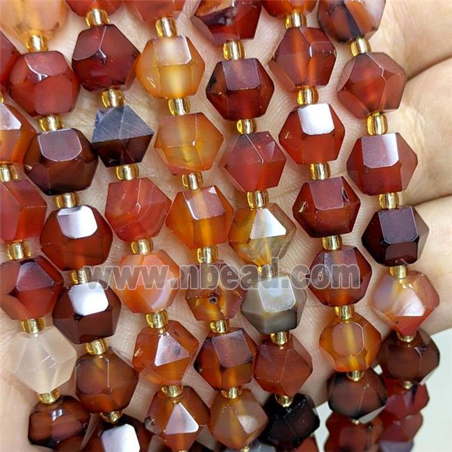 Natural Fancy Agate Beads Red Cut Bicone