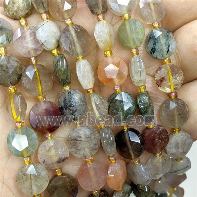 Natural Rutilated Quartz Beads Faceted Coin Mixed