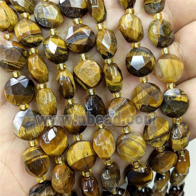 Natural Tiger Eye Stone Beads Faceted Coin