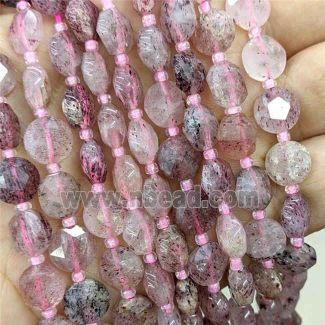 Natural Pink Strawberry Quartz Beads Faceted Coin