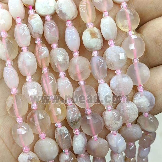 Natural Sakura Agate Beads Cherry Faceted Coin