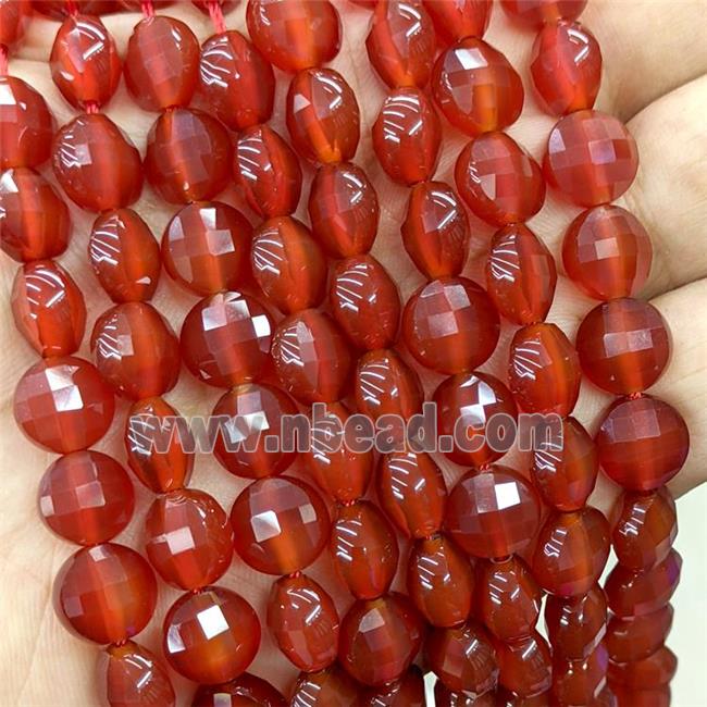 Natural Agate Beads Red Dye Faceted Coin