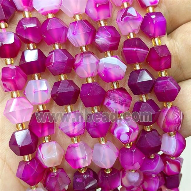 Hotpink Stripe Agate Beads Dye Band Cut Bicone