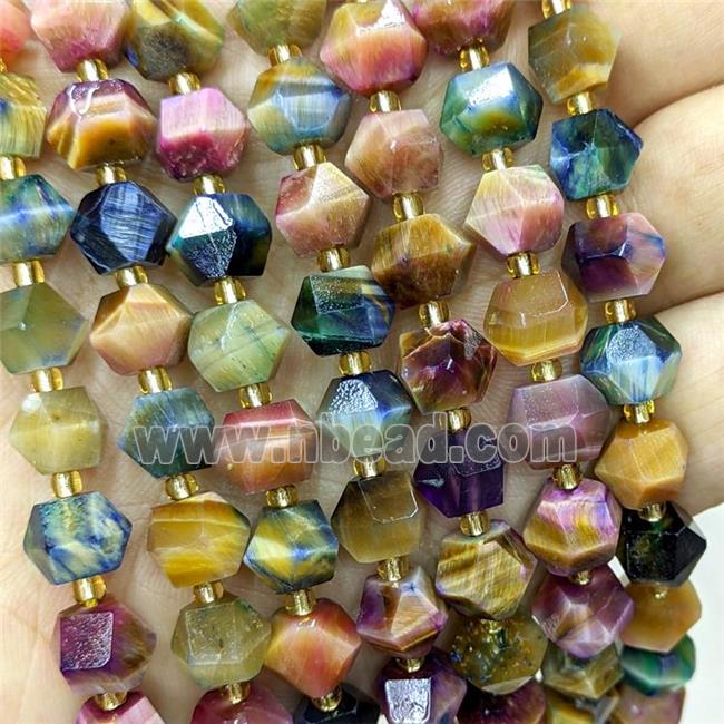 Tiger Eye Stone Beads Multicolor Cut Bicone