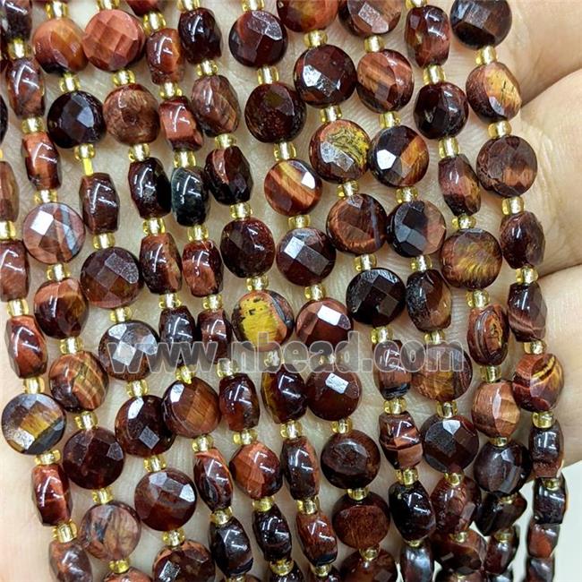 Natural Tiger Eye Stone Beads Red Dye Faceted Coin