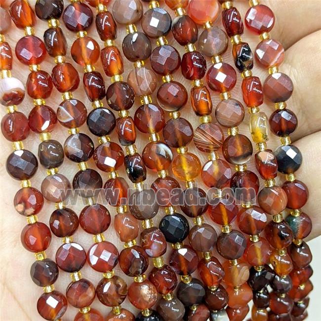 Natural Fancy Agate Beads Red Faceted Coin