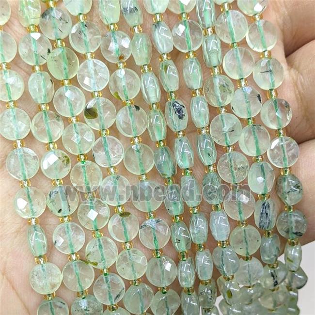 Natural Green Prehnite Beads Faceted Coin