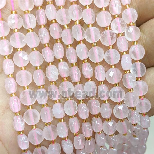 Natural Pink Rose Quartz Beads Faceted Coin