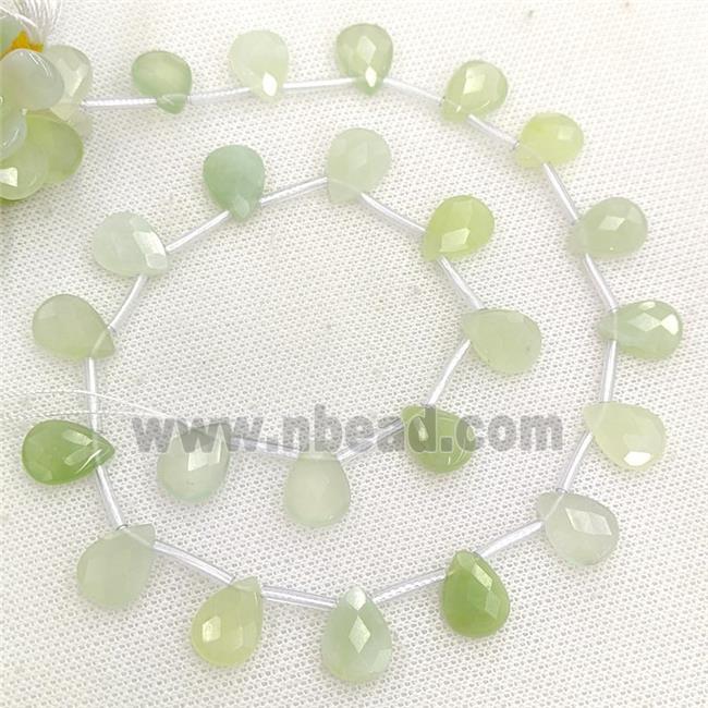 Natural New Mountain Jade Beads Green Faceted Teardrop Topdrilled