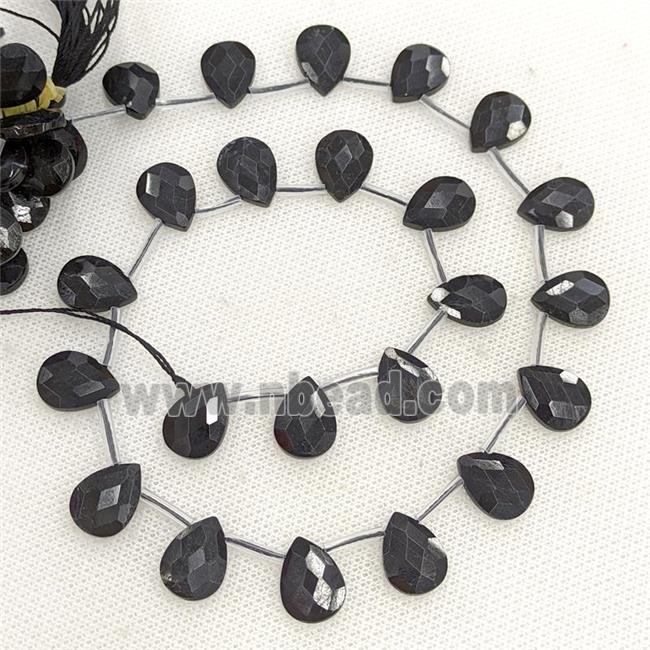 Natural Black Tourmaline Beads Faceted Teardrop Topdrilled