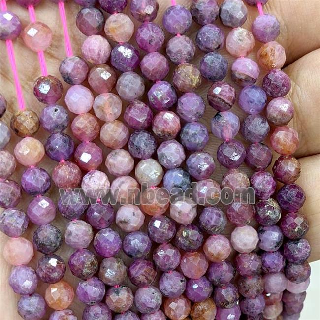 Natural Ruby Beads Pink Faceted Round