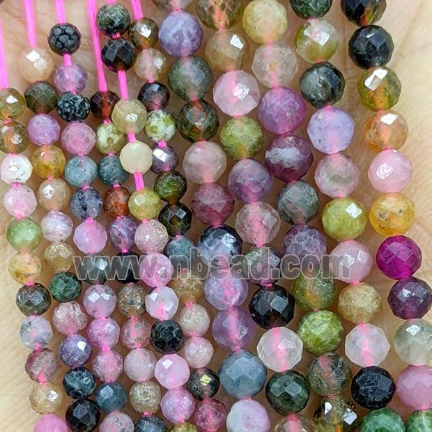 Natural Tourmaline Beads Multicolor Faceted Round