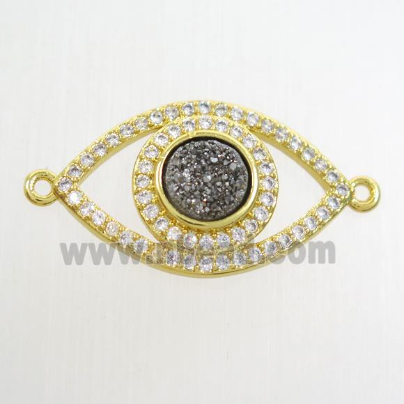 silver druzy quartz eye connector paved zircon, gold plated