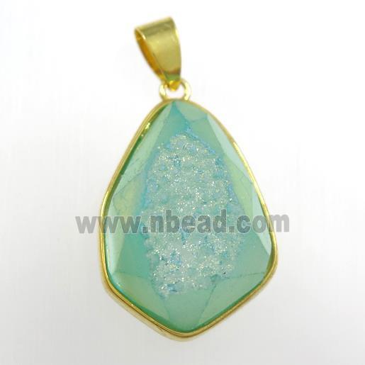 peacock green Druzy Agate teardrop pendant