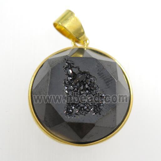 black Druzy Agate circle pendant