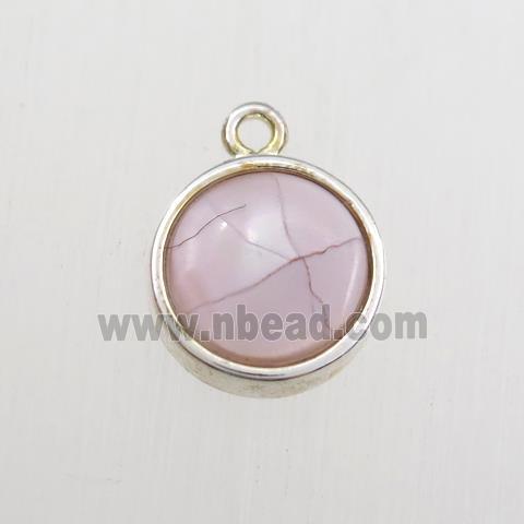 pink Paua Abalone shell pendant, circle, gold plated