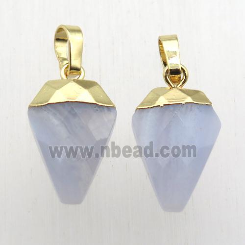 Blue Lace Agate arrowhead pendant, gold plated