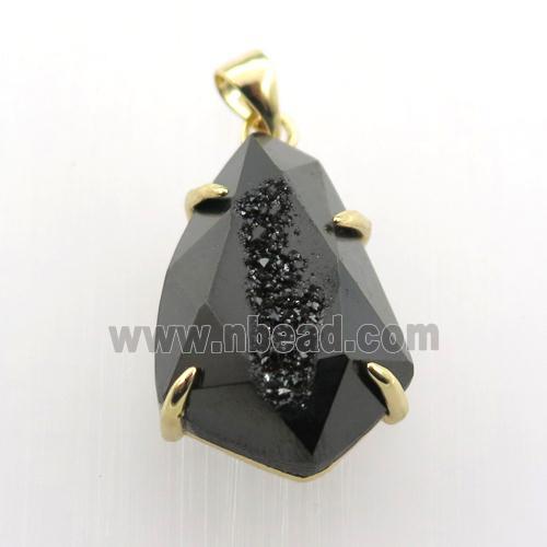 black Agate Druzy teardrop pendant