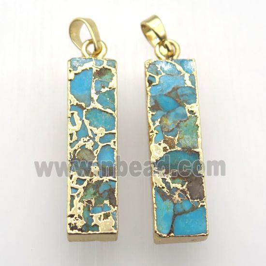 Mosaic Turquoise pendant, rectangle, gold plated