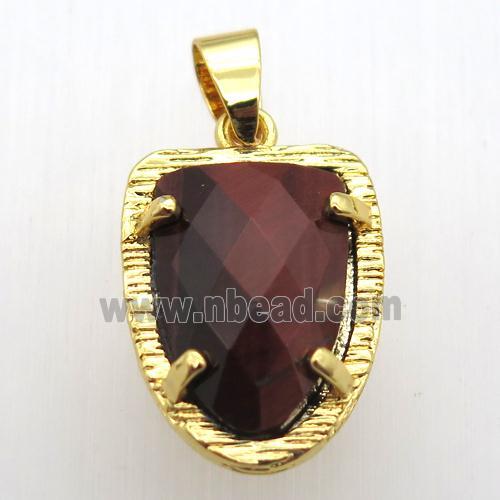 red tiger eye stone tongue pendant, gold plated