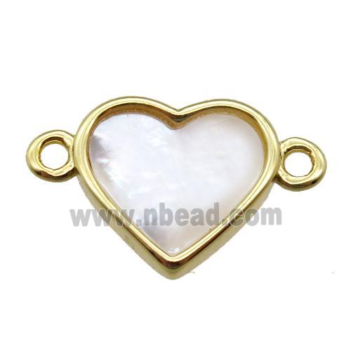 white Pearlized Shell heart connector, gold plated