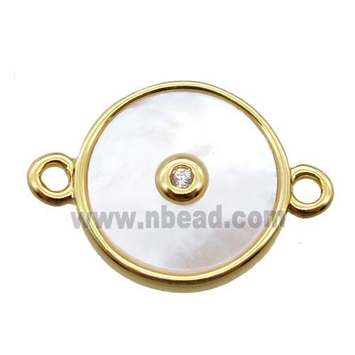 white Pearlized Shell circle connector, gold plated