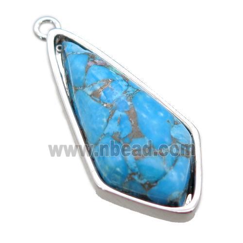 blue Turquoise pendant, platinum plated