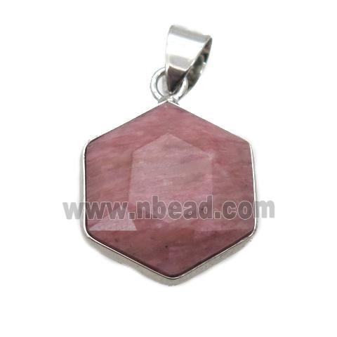 pink Rhodonite pendant, faceted hexagon