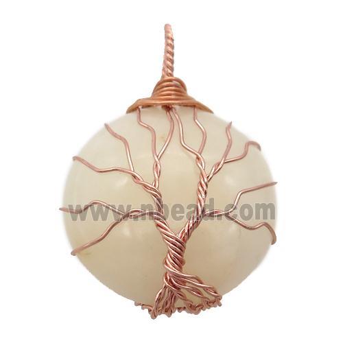 pink Aventurine pendant with wire wrapped, tree of life, rose gold