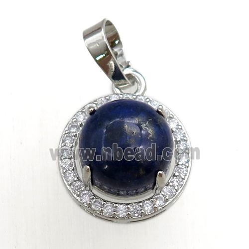 blue lapis pendant paved rhinestone, circle, platinum plated