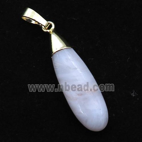 Blue Lace Agate teardrop pendant, gold plated