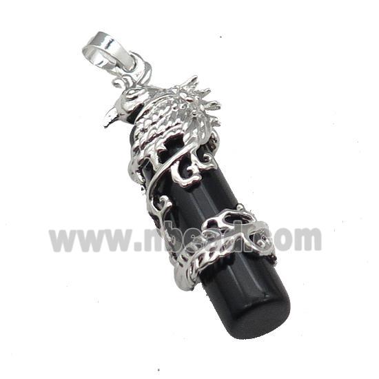 Black Obsidian Column Pendant Phenix Platinum Plated