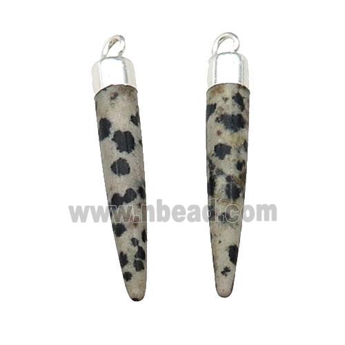 Black Dalmatian Jasper Bullet Pendant Silver Plated